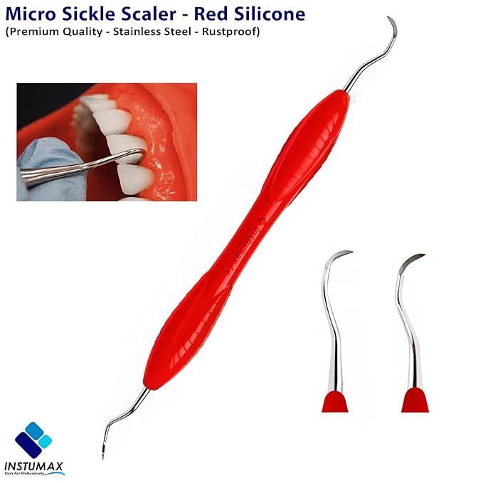 Professional Dental Curettes & Sickle Scalers 4Pcs Set – Tartar & Plaque Remover Tools for Dentists, Hygienists – Oral Care Kit with Ergonomic Silicone Handle – Periodontist Pick Tools