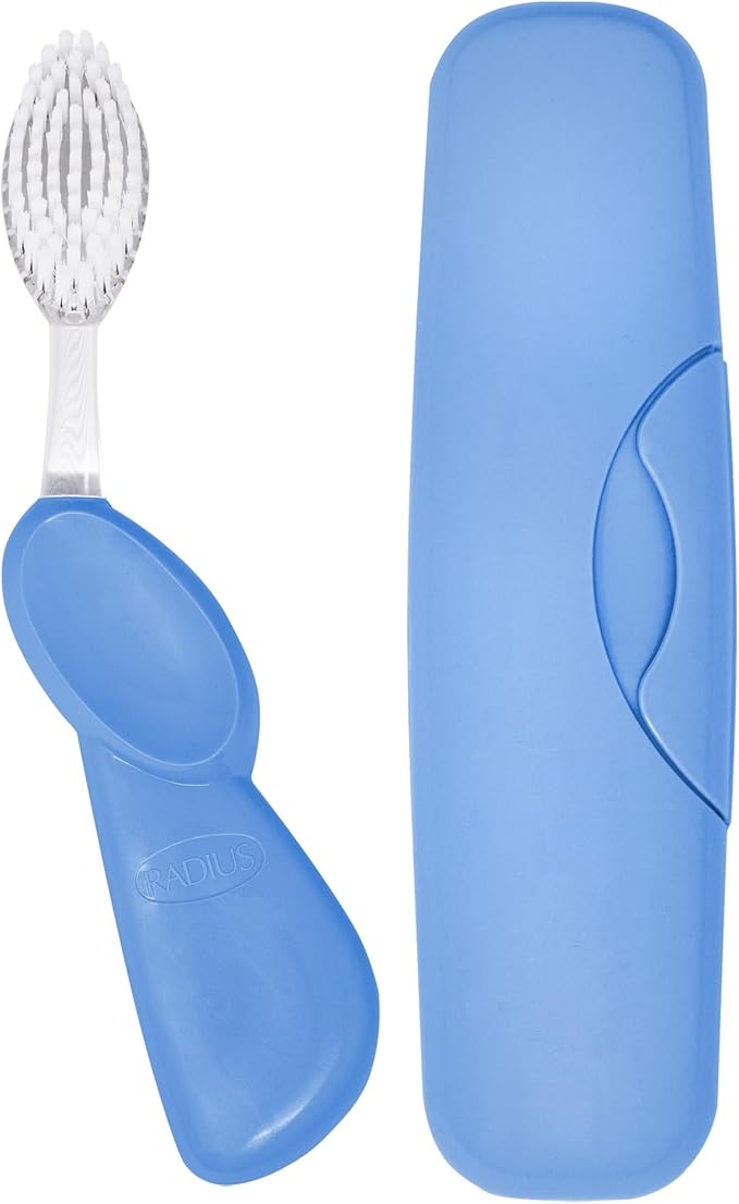 RADIUS Toothbrush Big Brush with Replaceable Brush Head BPA Free ADA Accepted - Right Hand - Pastel Periwinkle Blue Brush with Pastel Periwinkle Blue Case