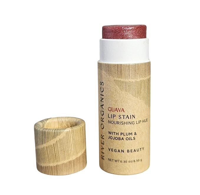 Organic Lip Stain, Zero-Waste Vegan Lip Stain in Fig, Pomegranate or Guava .30 oz / 8.45 g Long Lasting, Toxic Free, (Guava)