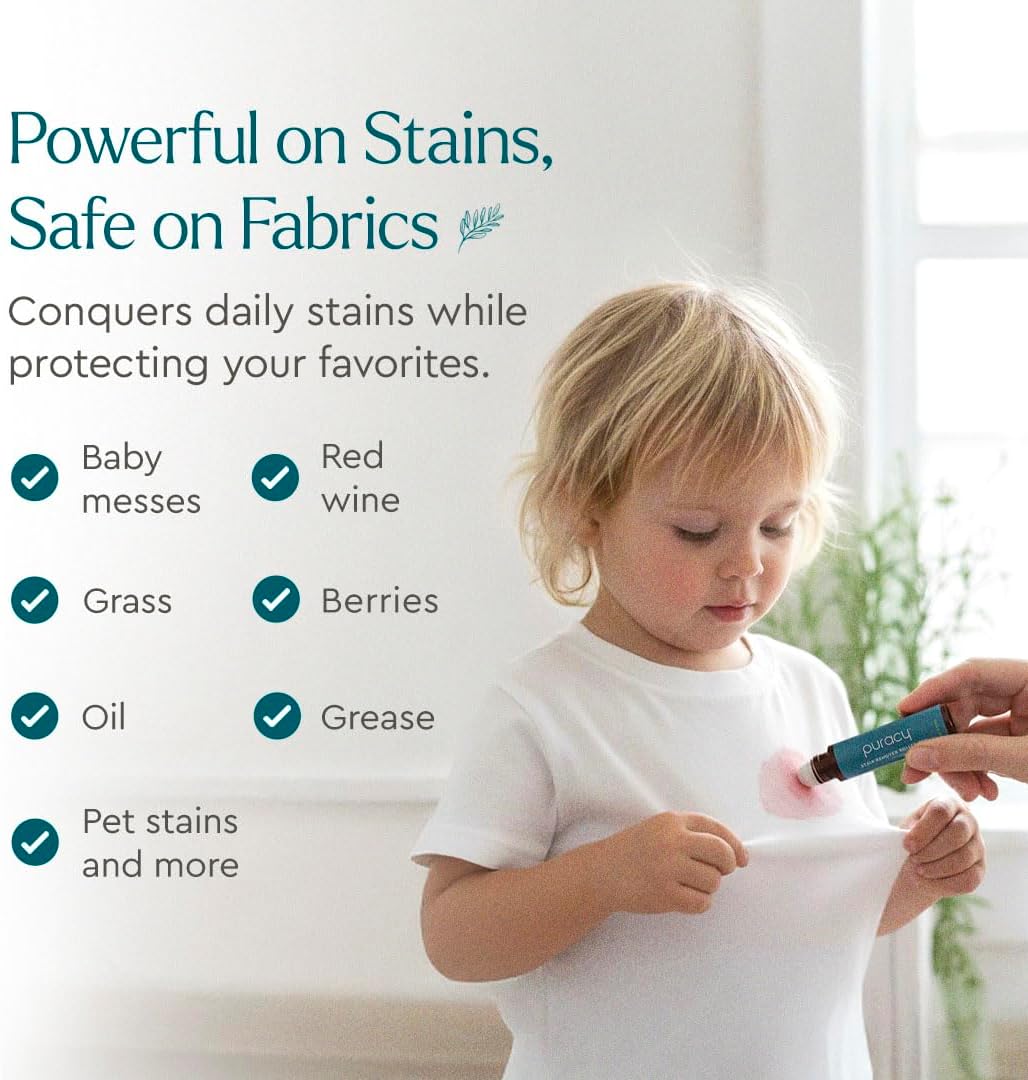 Puracy Stain Remover Pen, Natural Based Travel and Laundry Stain Cleaner for Clothes, Baby Essentials, Kids Stains, Oil and Fabric Spot Cleaner, Unscented (Stain Remover Pen, 0.33 oz, 3 pack)