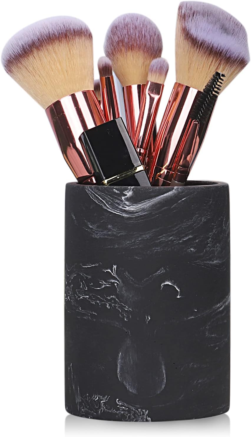 zccz Toothbrush Holder for Bathroom Marble Look, Electric Toothbrush and Toothpaste Holder, Organizer Makeup Brush and Razor, Black Marble Look Toothbrush Cup
