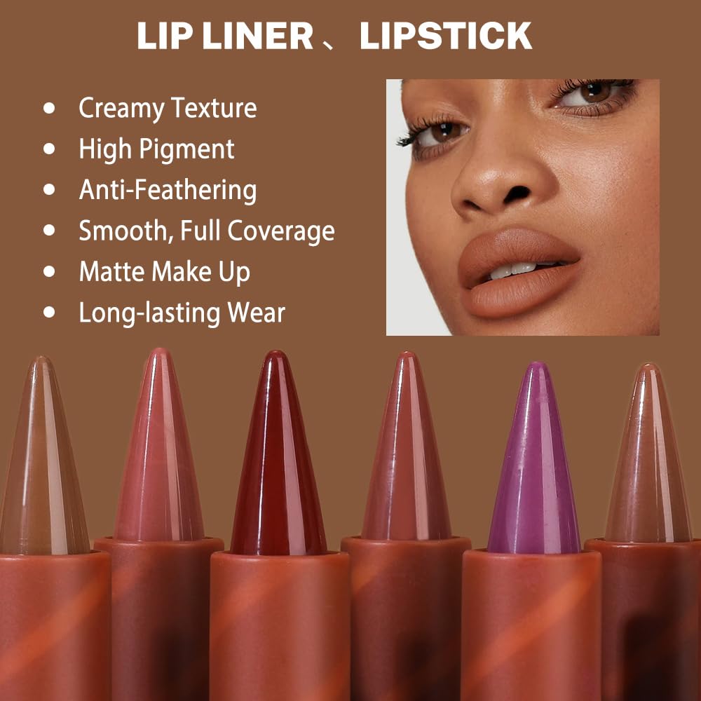 2in1 Gradient Lip Liner & Lipstick Combo,Matte Longwear Waterproof Lip Pencil with Cone Tip,Smudge Proof Crayon,Ombre Contour,Women's Long Lasting Makeup Set-(04#Cinnamon Spice+05#Caramel Latte)