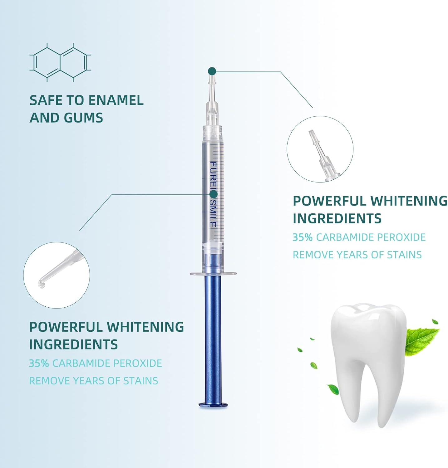 Teeth Whitening Gel Refills 10PCS Tooth Whitener 48+ Treatments -Removes Years of Stains 35% Carbamide Peroxide