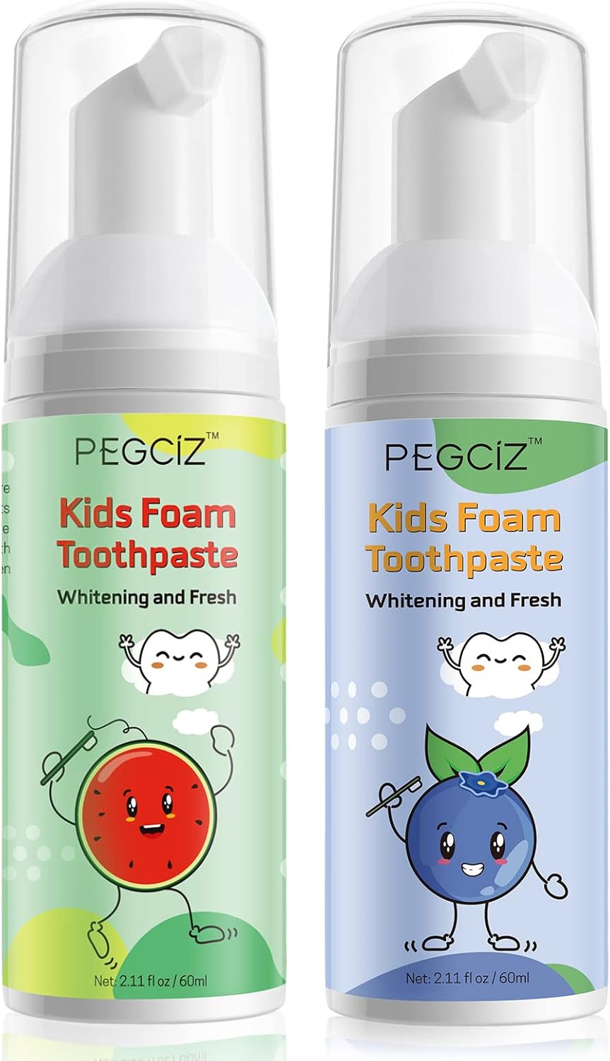 Kids Foam Toothpaste 2 Pack, Foam Toothpaste with Low Fluoride, Toddler Toothpaste for U Shaped Toothbrush Electric Toothbrush, Kids Toothpaste for Ages 3 Plus(Watermelon+Blueberry)
