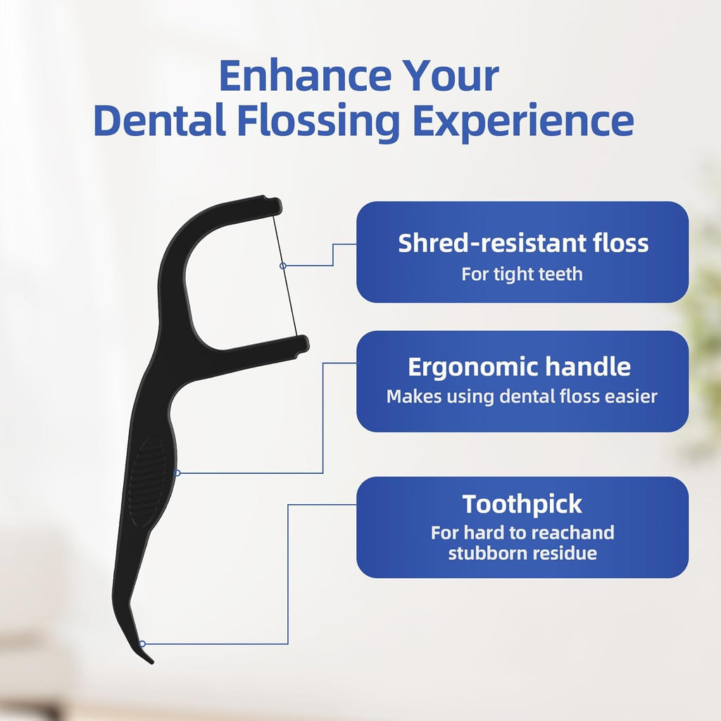 RAZOKO Biodegradable Dental Floss Picks, Charcoal Toothpick Stick Soft On Gum & Teeth, Plant Based Dental Floss Picks for Adults & Kids 200 Count