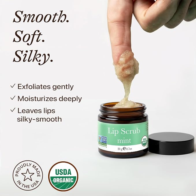 USDA Organic Lip Scrub Mint - USA Made with Natural Ingredients, Stocking Stuffers for Men & Wife, Sugar Scrubber Exfoliator for Dry Lips, Best Cheap Beauty Stocking Stuffers for Women & Teen Girls