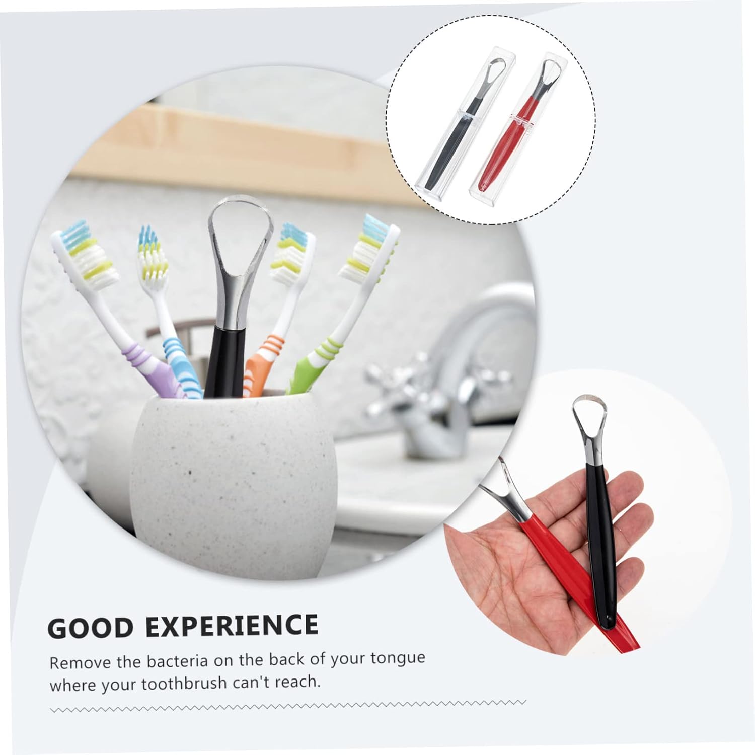 Baluue 2pcs Stainless Steel Tongue Scraper for Adults Portable and Transparent Box Ergonomic Design for and Oral Health