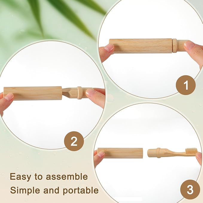 3 Pcs Foldable Bamboo Toothbrush with Soft Bristle Travel Size Toothbrushes with Bamboo Handle Cover Reusable Compact Case for Travel Camping Daily Use