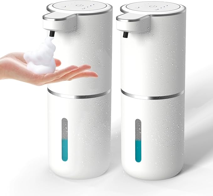 2Pack Automatic Soap Dispenser – Touchless Foaming Soap Dispenser 400ml USB Rechargeable Dispenser Electric Wall Mounted 4levels Adjustable Foam Dispenser Pump for Bathroom Kitchen Dish Soap