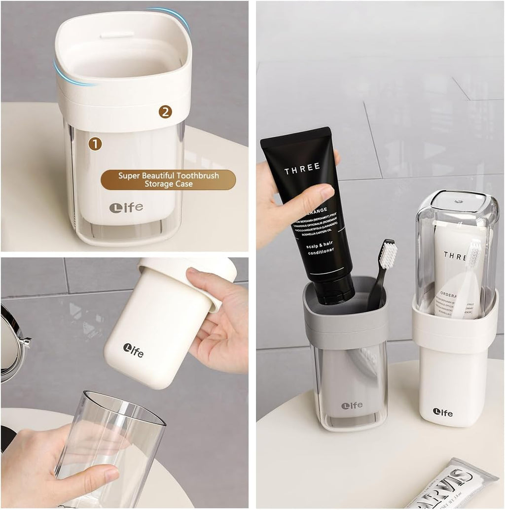 Portable Travel Toothbrush Case, Covered Toothbrush Cup Holders, Toothbrush and Toothpaste Travel Case, Toothbrush Storage Organizer Container for Traveling Bathroom(White)