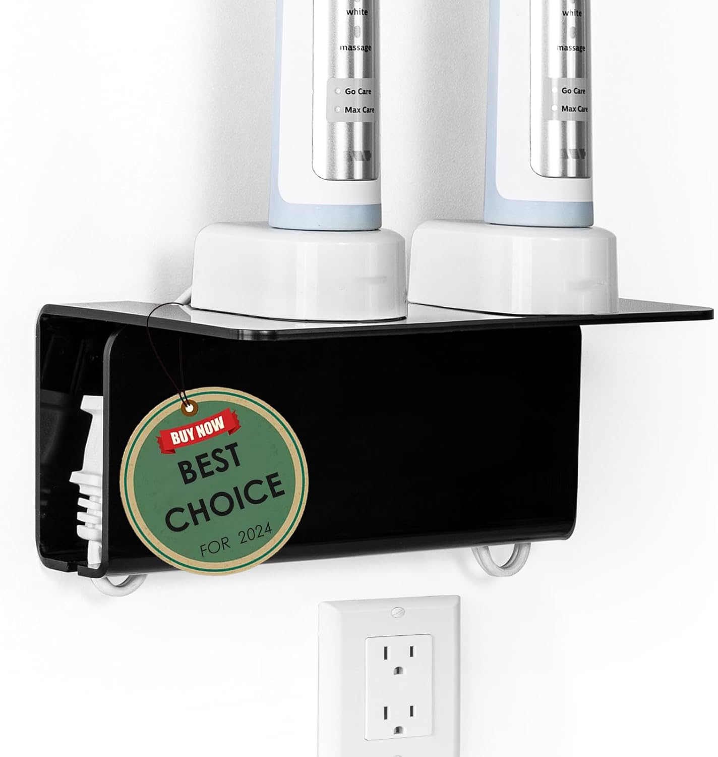 Acrylic Electric Toothbrush Holder for Bathroom,Wall Mounted with Hidden Cable Management, Secure and Non-Slip Design, Won't Fall Off for Reliable Stability -Black