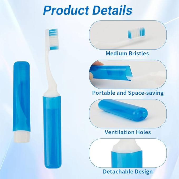 Travel Toothbrush 6PCS Travel Toothbrush Set Mini Toothbrushes Portable Travels Size Toothbrushes Folding Traveling Tooth Brush with Case Individually Wrapped Small Tooth Brush for Home Camping Hiking