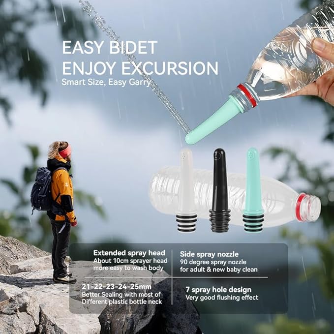 3 Pack Portable Travel Bidet, Toilet, Washing,Shattaf Bidet Water Sprayer, Compatible with Every Bottle (Long)