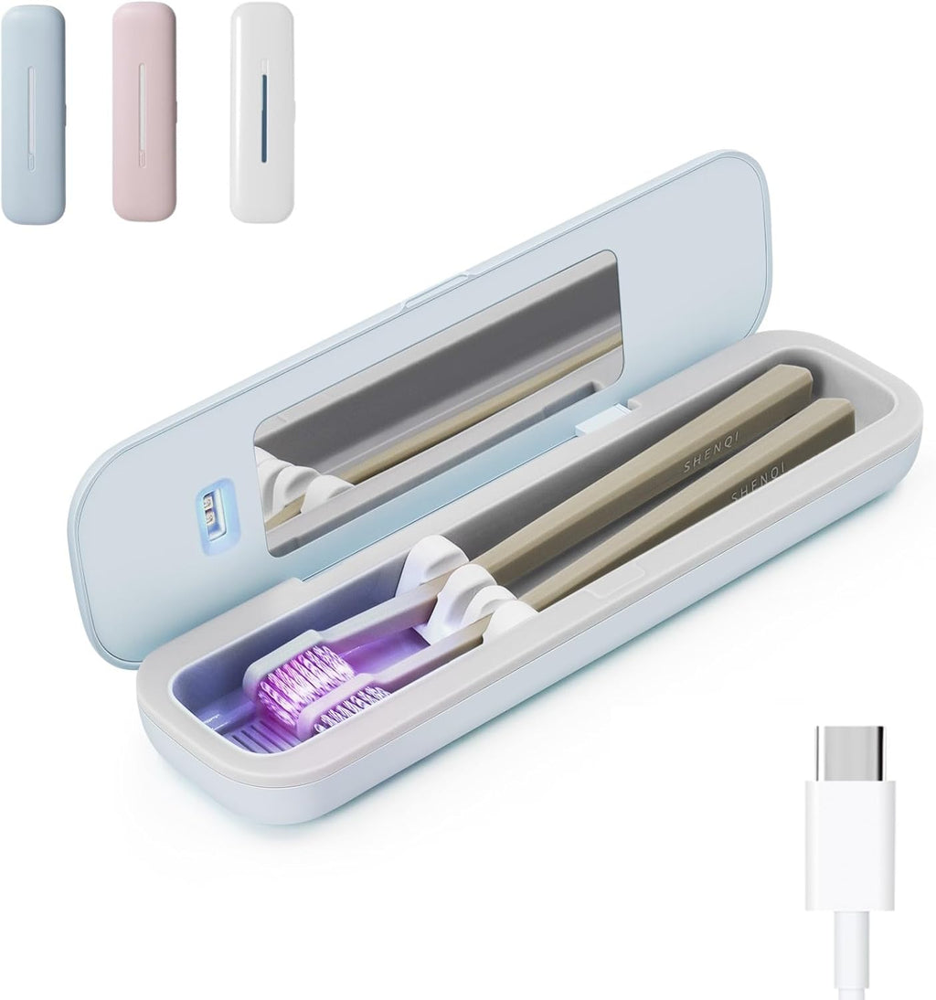 Toothbrush Holder, Toothbrush Cleaner Case, Portable USB Charging Toothbrush Cover with U V-C Light, Travel Toothbrush Holder (Blue-Large)