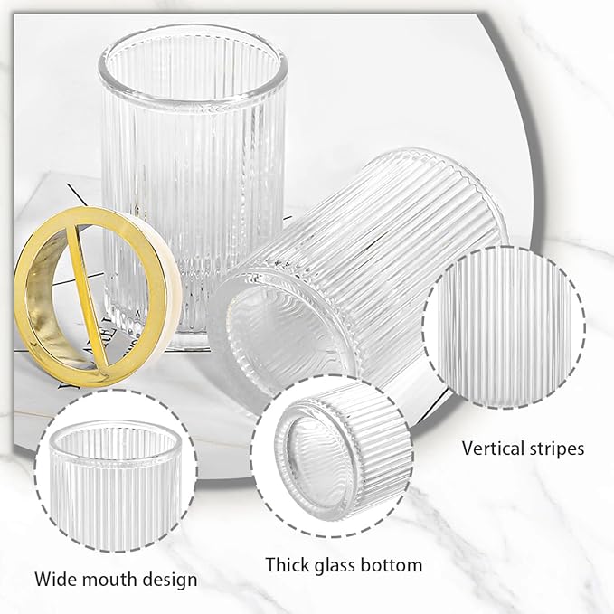 Toothbrush Holders for Bathrooms, 2pcs Glass Toothbrush Holder, 12oz Bathroom Tumbler and Mouthwash Cup, Tooth Brush and Toothpaste Organizer for Bathroom Vanity Countertop (Clear Gold)