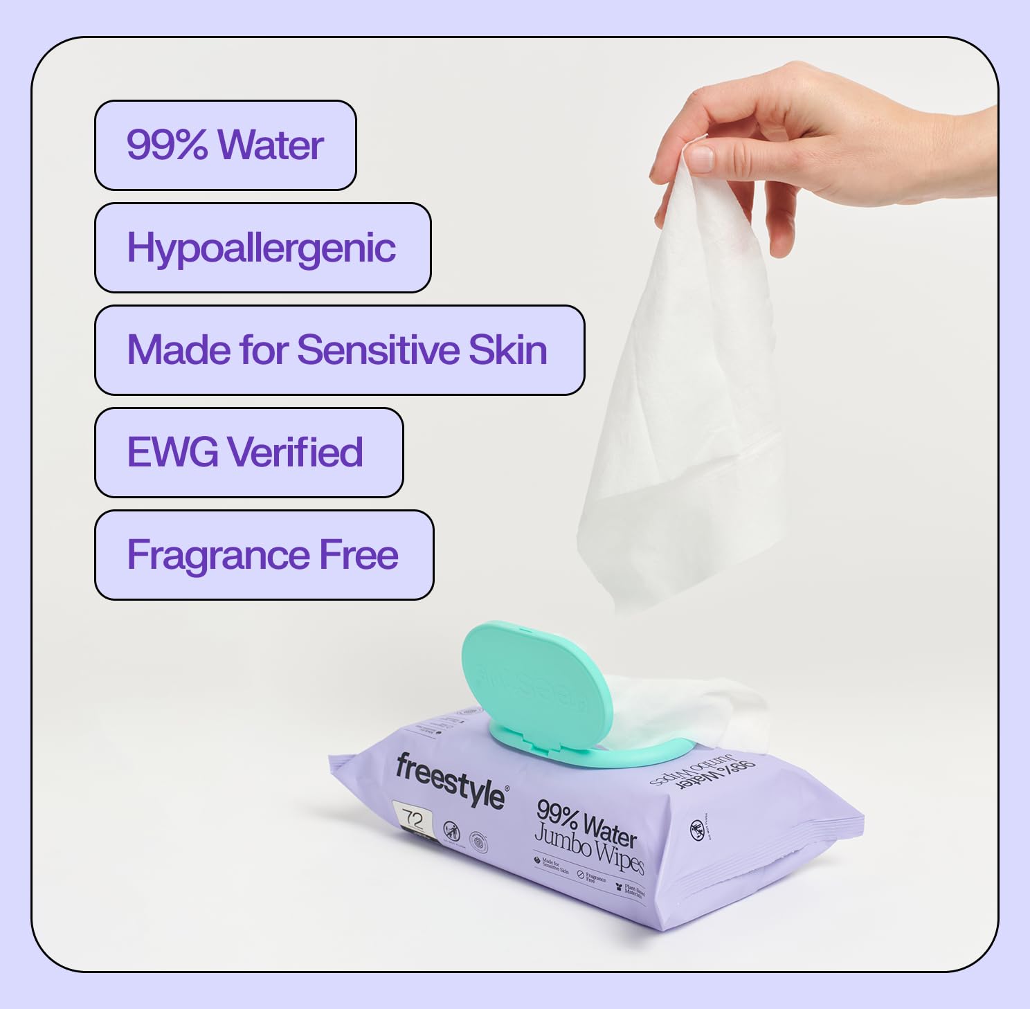 Freestyle Soft Jumbo Baby Wipes, Hypoallergenic and Unscented, Water-Based Wet Wipes for Babies, Finely Suited for Sensitive Skin, Thick & Oversized, Pack of 12, 72 Wipes Per Pack