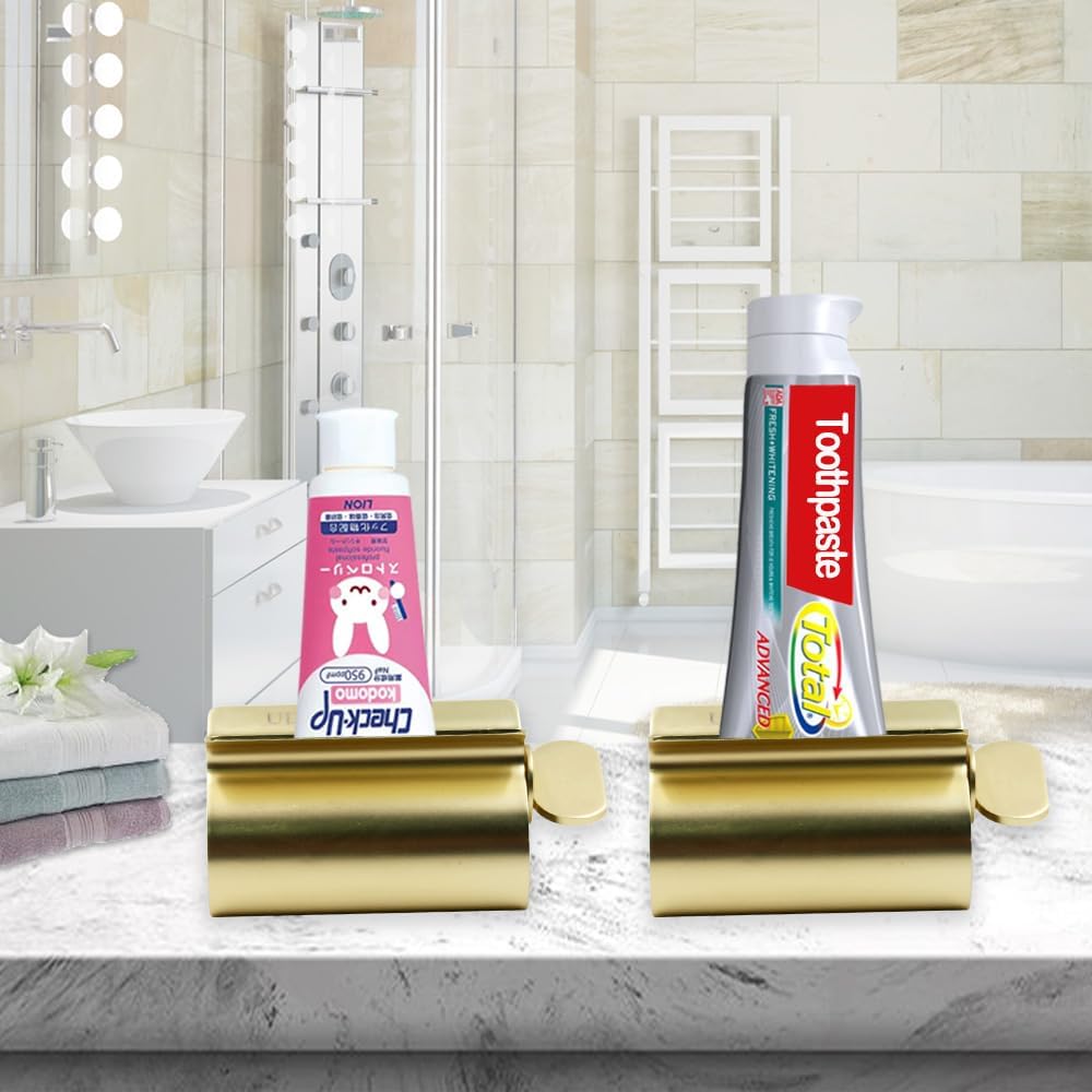 Toothpaste Squeezer - Metal Tube Squeezer Stainless Steel Tube Wringer UDQYQ Toothpaste seat Holder Stand (Matt Gold)