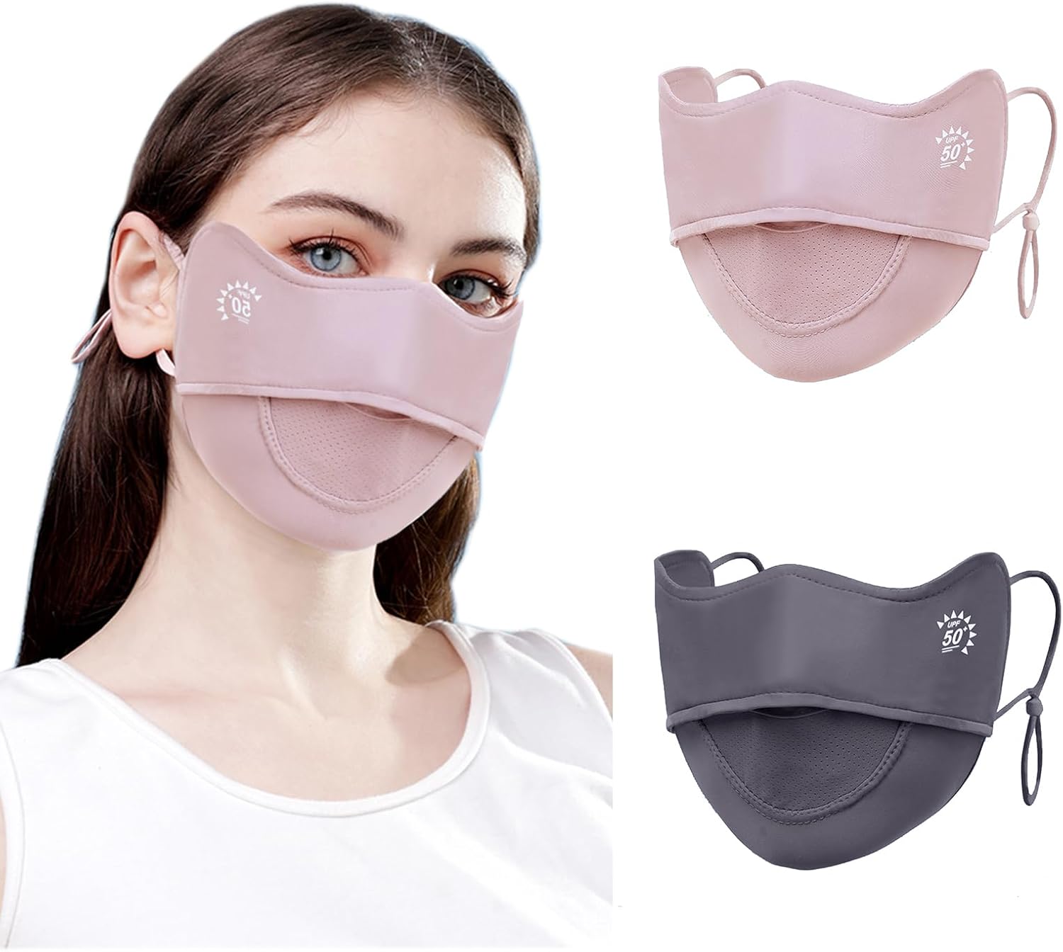 2Pcs UV Face Mask, Sun Masks for Women, Cooling Breathable Face Cover for Outdoors, Washable Reusable