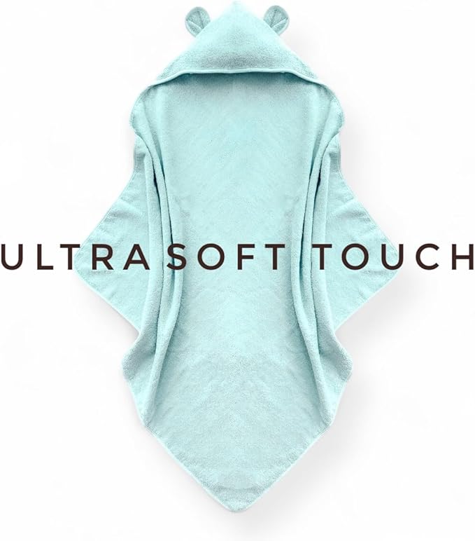 Organic Cotton Toddler Poncho Towel 33"x33" – Ultra-Soft Hooded Bath & Beach Towel with Bear Ears – Absorbent Kids Towel for Boys & Girls 0-5T, Premium for Pool, Bath & Travel (Blue)