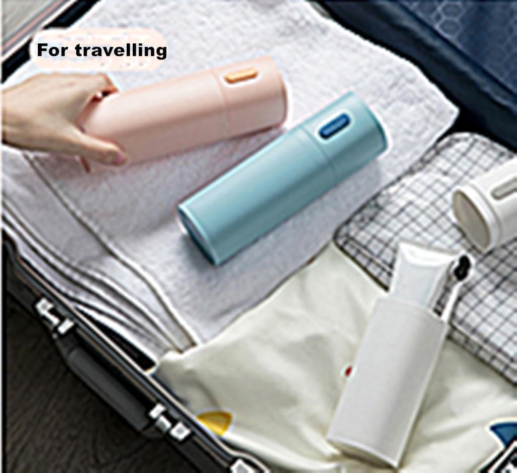 Travel Toothbrush Case Portable Toothbrush and Toothpaste Container Holder with Mouthwash Cup Oral cleaning Tools Organizer for Traveling Camping School Home (Blue and white)