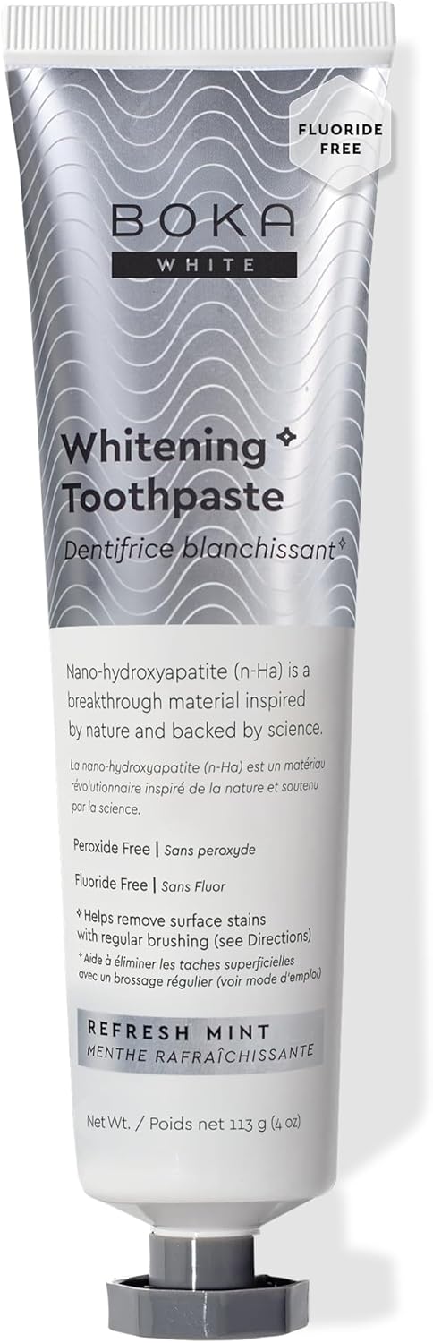 Boka Fluoride Free Toothpaste, Nano Hydroxyapatite Toothpaste, Appropriate for Sensitive Teeth, for Adult, Kids Oral Care - Whitening* Refresh Mint, 4 Fl Oz 1Pk US Manufactured