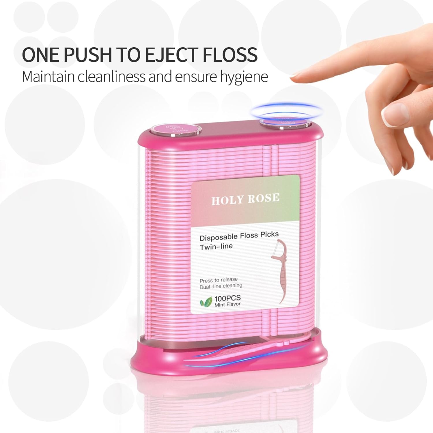 Holy Rose Dental Floss Dispenser with 100 Picks - Flossers Case with 200 Floss Sticks,Mint Flavored,Dual-Line Design,is Perfect Tool for Teeth Cleaning