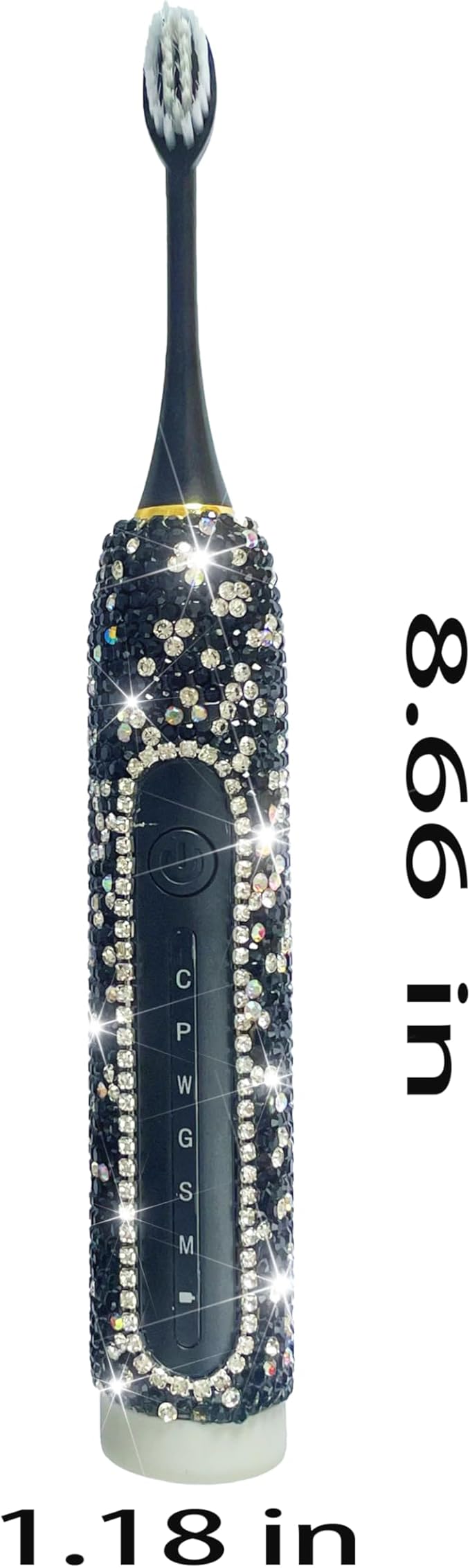 Electric Toothbrush for Woman Black Bling Diamond Decor Everyday Luxury Limited Edition Portable Travel Essentials for Women Black Toothbrush with 3 Replacement Heads 6 Modes