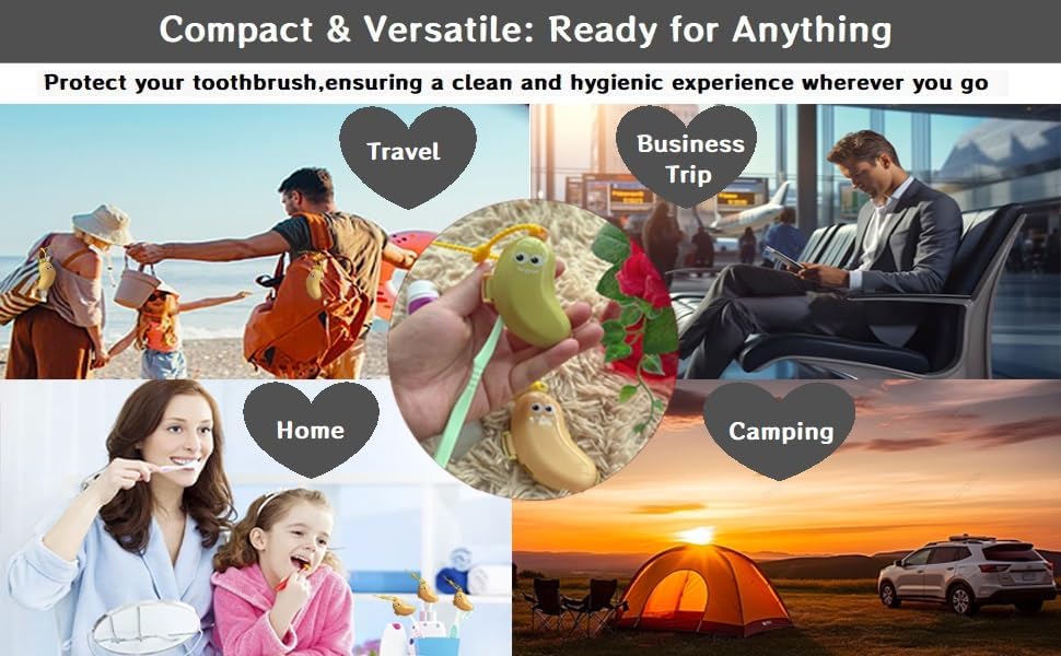 2-in-1 Travel toothbrush holder-Toothbrush covers with Toothpaste case,Portable Reusable Organizer with Banana smile-cute toothbrush cap for Electric&Manual Toothbrush,Ideal for Home&Travel (Green)