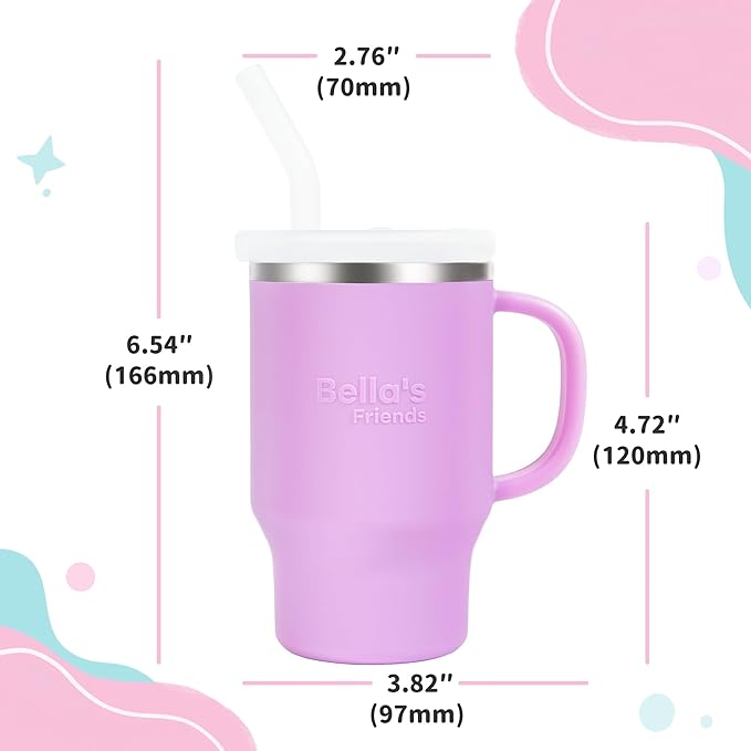 Bella's Friends Handy Mini Tumbler – Adorable 9 oz Sippy Cup for Toddlers 1-3 years old, Flexible Straw, Stainless Interior & Silicone Body, Leak‑Proof, Dishwasher Safe, Ideal for Travel or At Home
