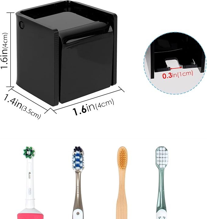 2 PCS Toothbrush Holder Wall Mounted with Cover for Bathroom, Self Adhesive Toothbrush Storage Organizer for Shower, Mini Toothbrush Hanger Rack for Dorm, Cabinet (Black)