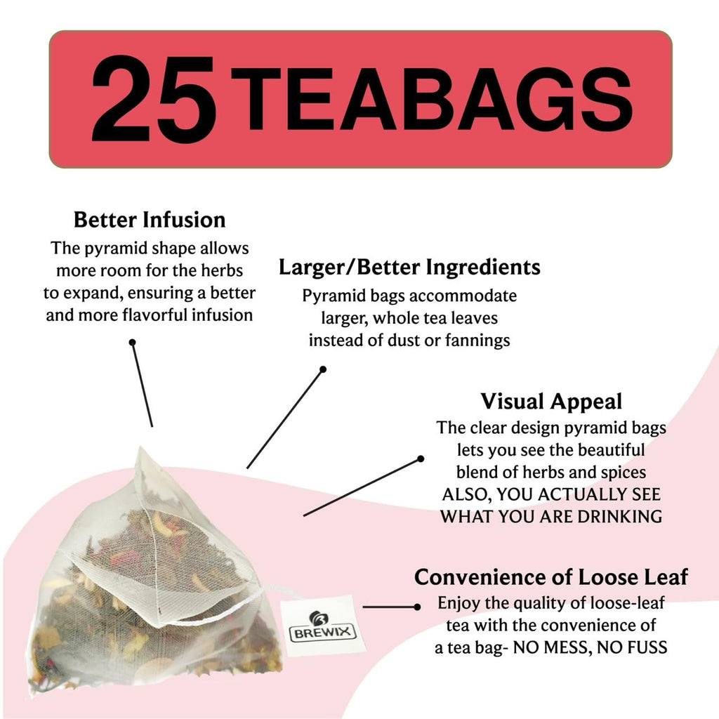 BREWIX, Strawberry Mint Tea Bags (25 Plant Based Tea Bags), Made with - Black Tea, Hibiscus, Spearmint, Fennel, Strawberry | Caffeinated & Sugar-Free