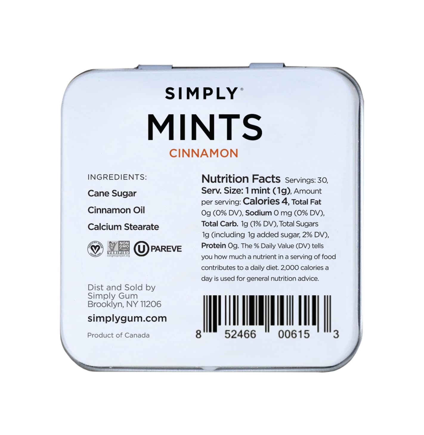 SIMPLY Mints | Cinnamon Breath Mints | Pack of Six (180 Pieces Total) | Breath Freshening + Aspartame-Free + Vegan + non-GMO