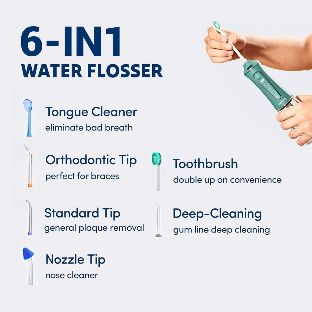 Professional Water Flosser - Advanced Dental Care for a Healthier Mouth, Gum, and Teeth - IPX7 Waterproof Oral Irrigator | 7 Replacement Tips, Travel-Friendly, Rechargeable - Oral Hygiene (Green)