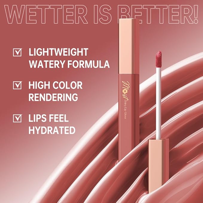Lip Stain Hydrating High Shine – Lightweight Non-Sticky Glossy Lip Tint, Mirror Shine Moisturizing Lip Makeup for Plump & Full Lips, Long-Lasting Rich Color Lip Glaze, Soft Smooth Lip Gloss 08#