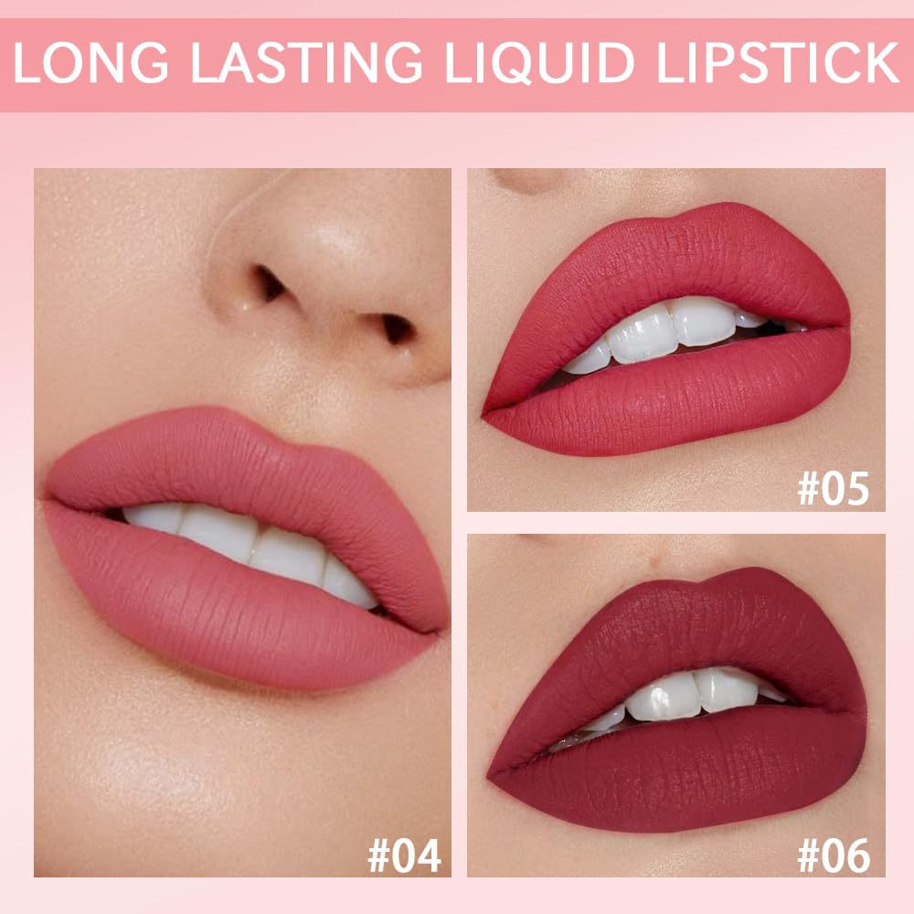 AMY'S DIARY Matte Plum Liquid Lipstick 3Pcs Sets,24-hour Lipstick Dark Deep Maroon Purple Brown Plum Red Lip Stain 24 Smudge Waterproof for Women (B#)