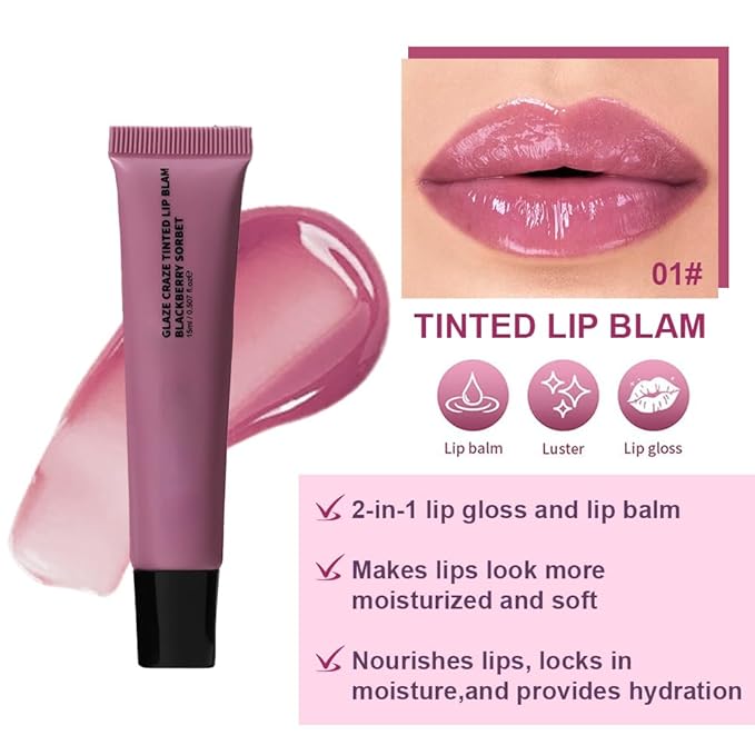 Summer Glow Reviver Lip Balm Butter Lip Gloss, Melting Lip Serum, Ultra-Hydrating Natural Vegan Lip Balm, Sheer-Tinted Shine & Hydration, Soothes & Softens Dry Lips (Light Purple)