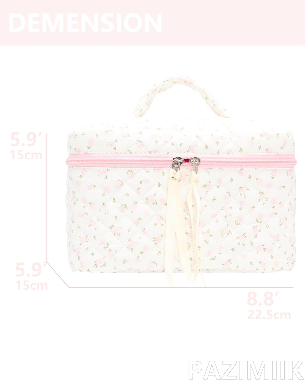 Quilted Makeup Bag Large Travel Zipper Soft Cosmetic Case for Women Girls Make Up,Little Flower Pink