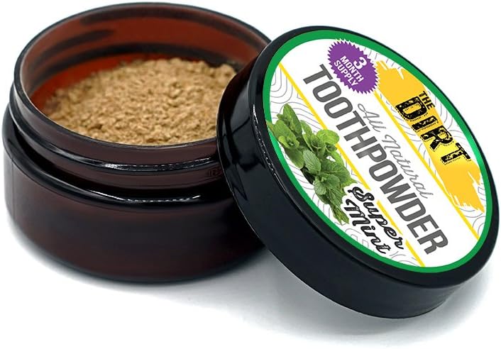 The Dirt - Remineralizing Tooth Powder, Natural Fluoride-Free Teeth Whitening Powder with Hydroxyapatite, Flouride & Gluten Free, Organic Vegan (Super Mint, 25g: 3 Month Supply)