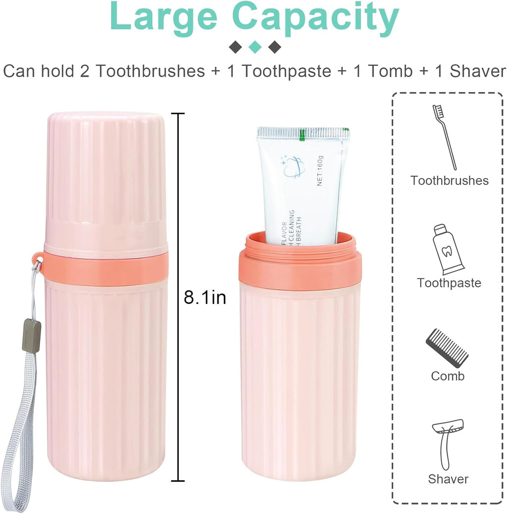 Mulbozy Travel Toothbrush Holder, Large Travel Toothbrush Cup Case, Portable Travel Toothbrush Toothpaste Makeup Storage for Business Trip Camping School - Pink