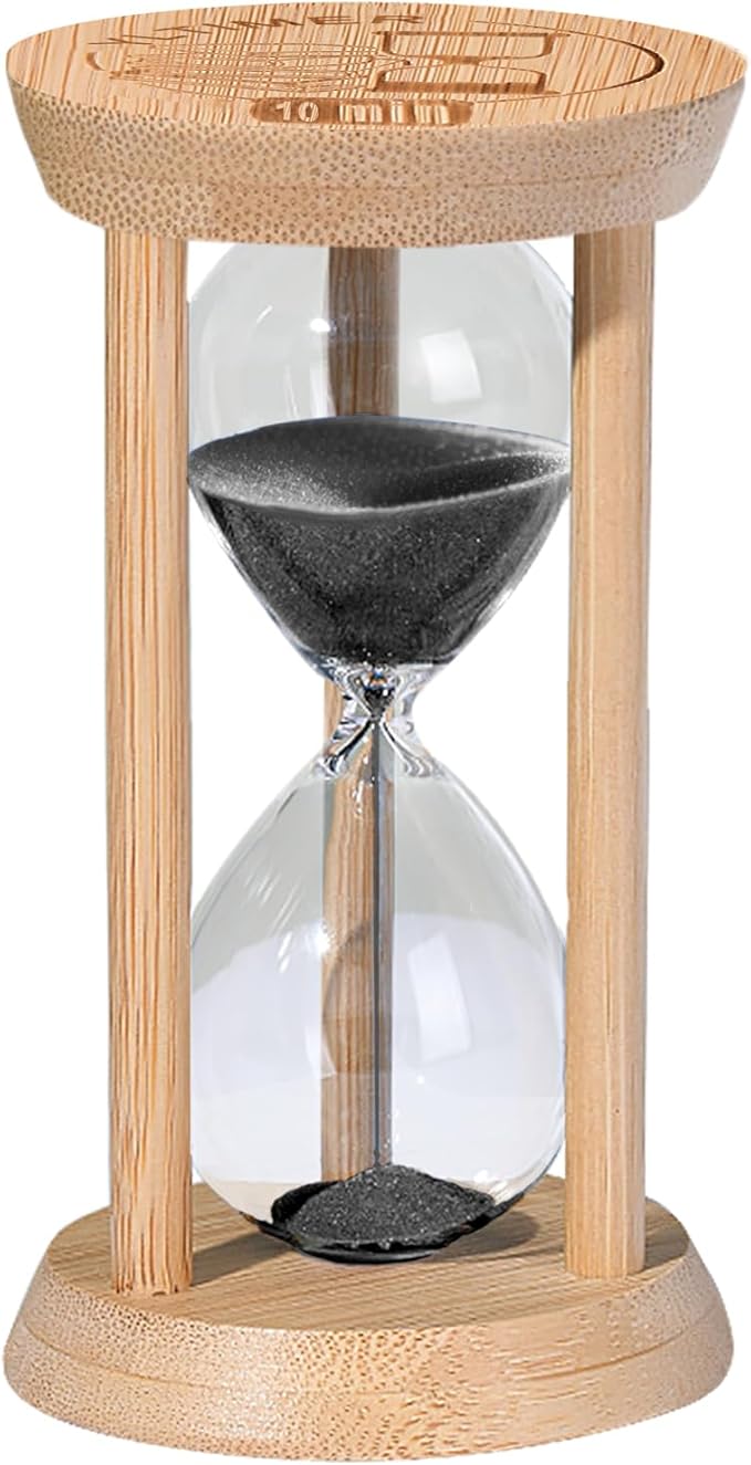 10 Minute Wooden Sand Timers, Bamboo Black Sand Hourglass for Productivity, Meditation & Decor, 10 Min Reloj De Arena for Kitchen, Office, Yoga, Game, Classroom