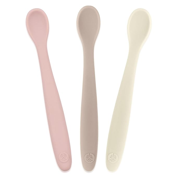WeeSprout Silicone Baby Spoons - First Stage Infant Feeding Utensils With Soft-Tip, Bendable Kitchenware for Parent & Self-Feeding, Ultra-Durable, Dishwasher Safe, Travel Case, Set of 3