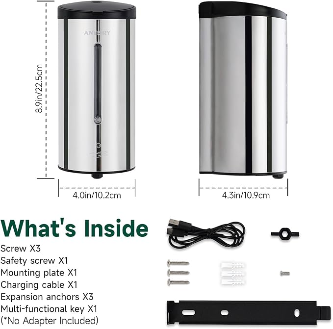 Automatic Foaming Soap Dispenser Wall Mounted 25oz (750ml) Polished Stainless Steel with Sturdy Metal Mounting Plate Commercial Touchless