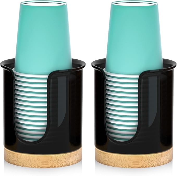 2 Pack Paper Cup Dispenser - Holds 3 oz Mouthwash Cups - Ideal for Bathroom Vanity Countertops (Black)