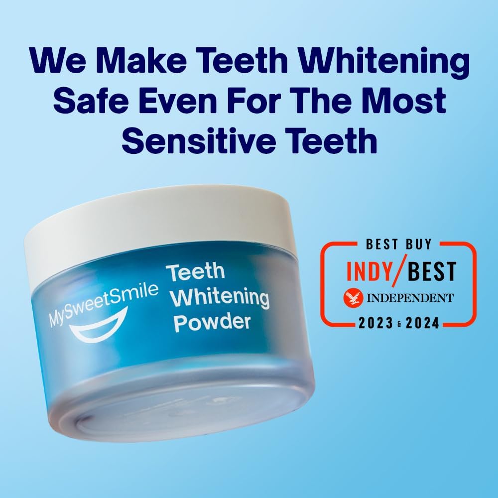 MySweetSmile Teeth Whitening Powder - Dentist-Approved & Enamel-Safe | 6 Month Supply | Tea, Coffee, Wine & Smoking Stain Remover | Non-Sensitive Formula | Peroxide Free | Cool Mint Flavour