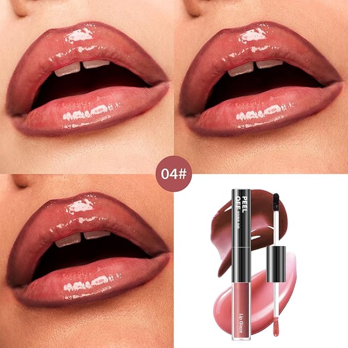 Dual-Ended Peel Off Lip Liner & Stain in Mocha Cocoa – Tattoo-Like Peel Off Lip Stain Liner + Hydrating High Shine Brown Lip Tint, Long-Lasting Waterproof Smudge-Proof Duo for Natural Mocha Brown Lips