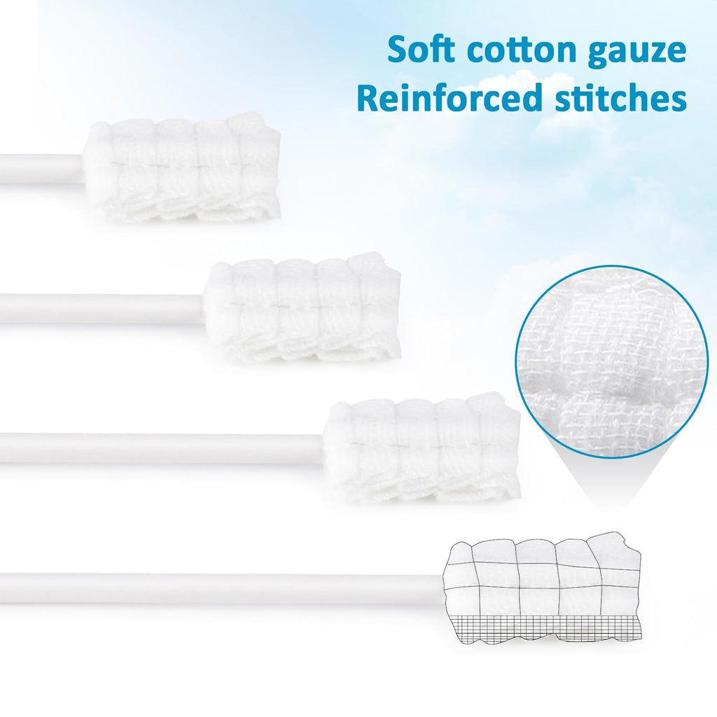 MAQIHAN 50 Gauze Mouth Swabs - Oral Swabs Disposable Toothbrushes Individually Wrapped Swabsticks for Dry Mouth Cotton Gauze on a Stick Dental Oral Care Supplies Mini Thrush Mouth Treatment