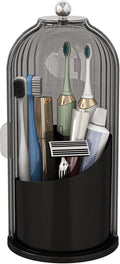 Dustproof Toothbrush Holders with Cover, Rotating Electric Toothbrush and Toothpaste Holder for Bathroom Countertop, 3 Slots Makeup Brushes Organizer, Grey Black