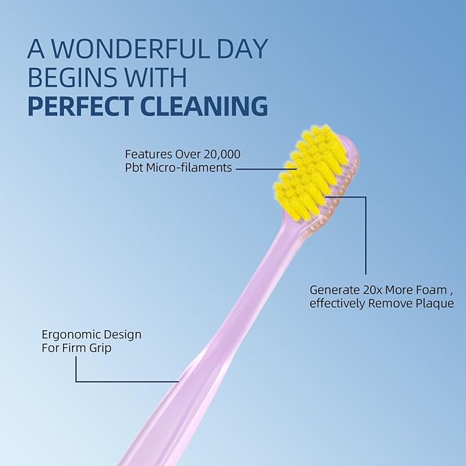 PBT Bamboo Charcoal Toothbrush for Sensitive Gums - 20K Ultra-Soft Wave Bristles for Gentle Cleaning (2-Pack)