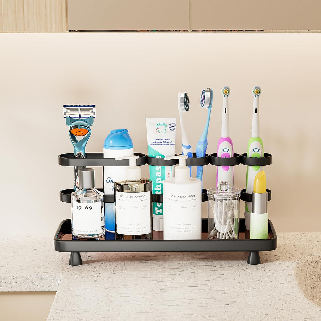 Toothbrush Holders for Bathrooms, Metal Electric Toothbrush and Toothpaste Organizer, Vanity Countertop Bathroom Accessories Organizer Storage, Black