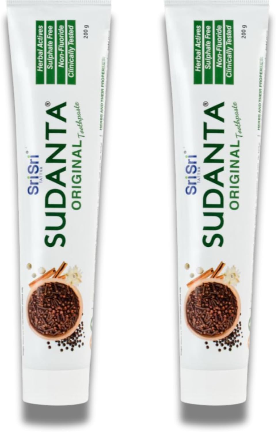 Sri Sri Tattva Sudanta Herbal Toothpaste for Oral Care Protection - Fluoride Free Ayurvedic Toothpaste to Strengthen Teeth and Gums Without Causing Sensitivity - All Natural (200g) Pack of 2